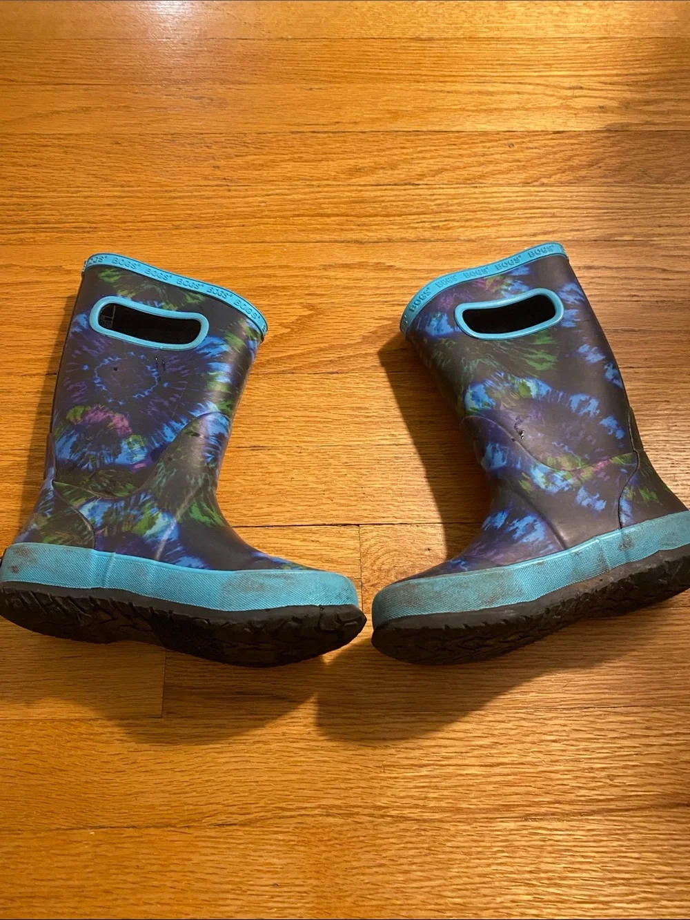 Bogs Kids Tie-Dye Rain Boots in Blue and Green
